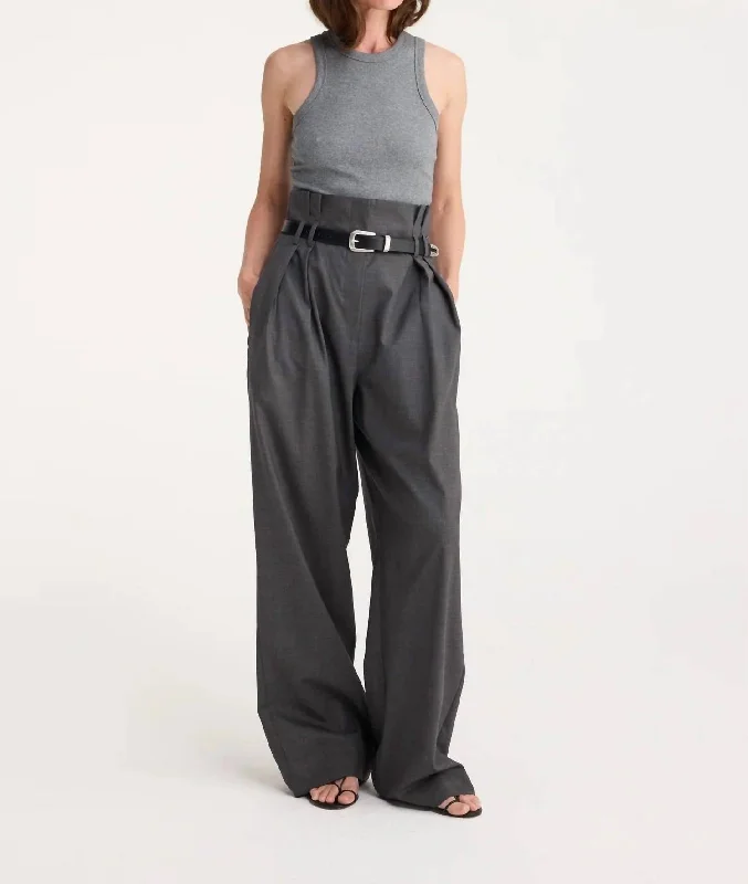 women's yoga pantsHigh-Waisted Paperbag Trousers In Dark Grey Melange