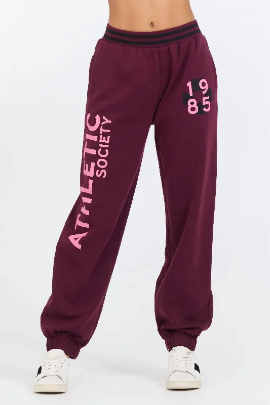 women's vintage pantsRose Printed Heavy Jogger In Cabernet