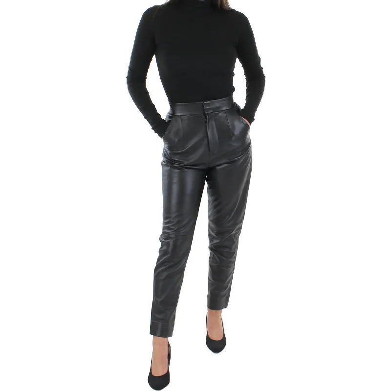 women's wide-leg pantsPhilomenia Womens Faux Leather High Rise Trouser Pants