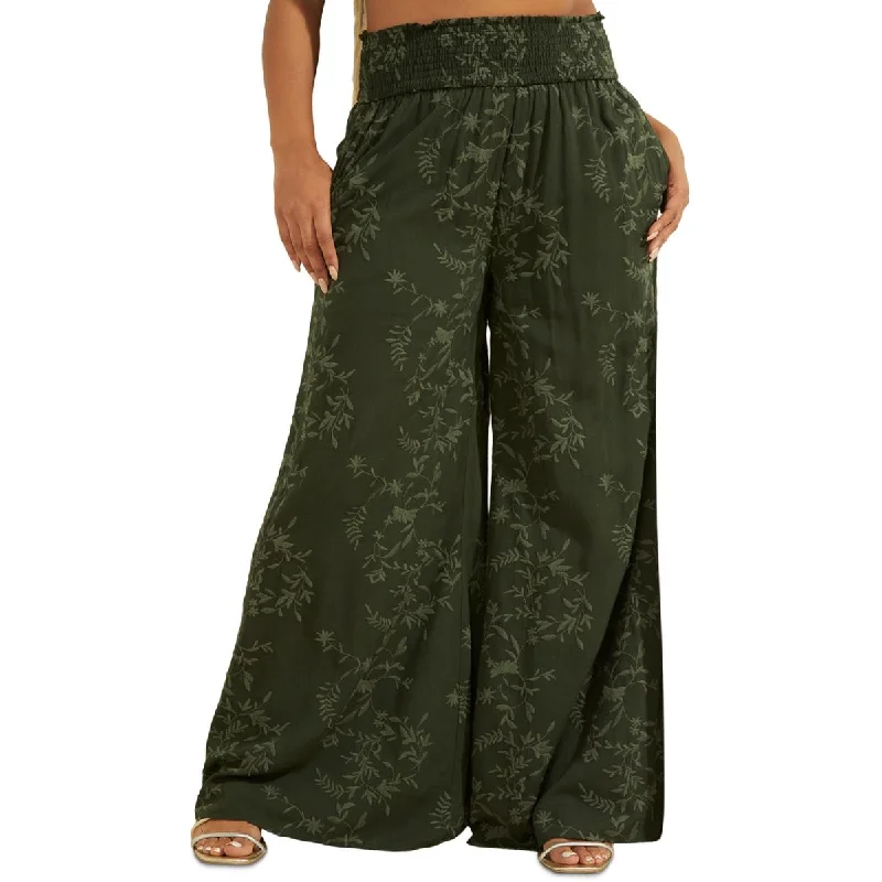 women's sophisticated pantsMiya Womens Smocked Wide Leg Palazzo Pants