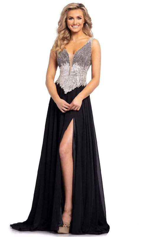 Formal Dress for Eco-Friendly ThemesJohnathan Kayne - 2196 Sleeveless Deep V Neck A-line Gown With Slit