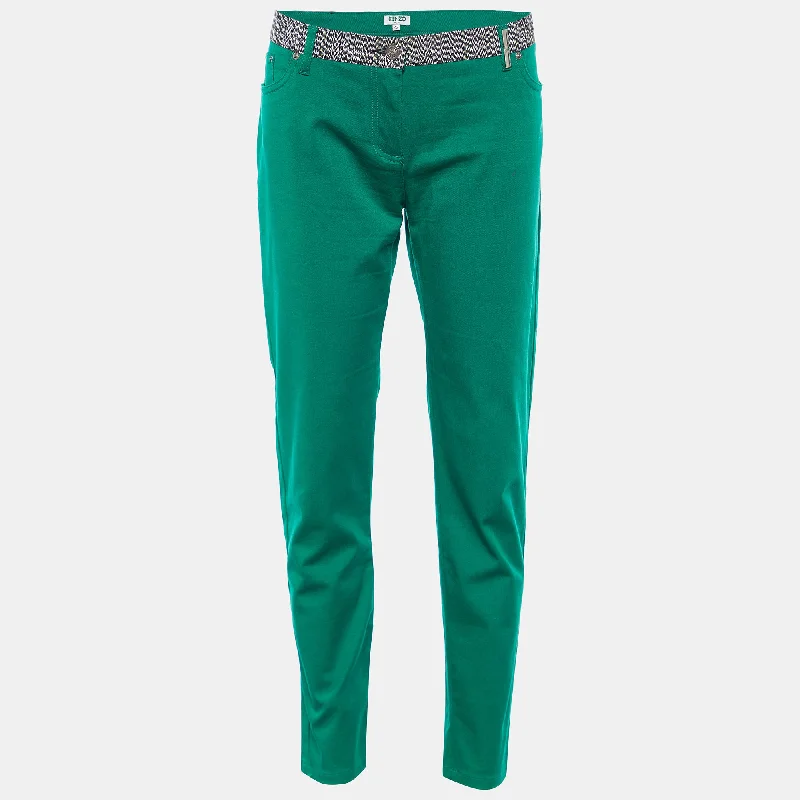 women's fall pantsKenzo Green Cotton Contrast Waist Band Trousers