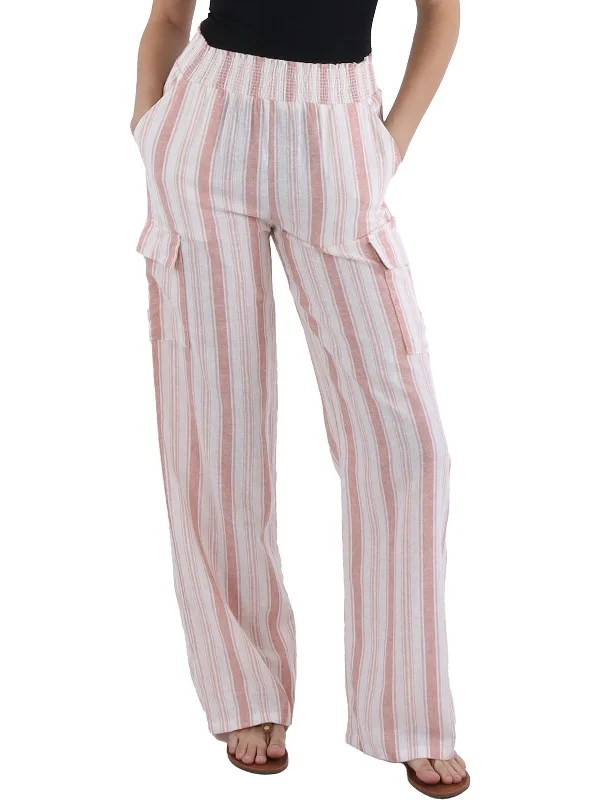 women's patched pantsWomens Smocked Striped Straight Leg Pants