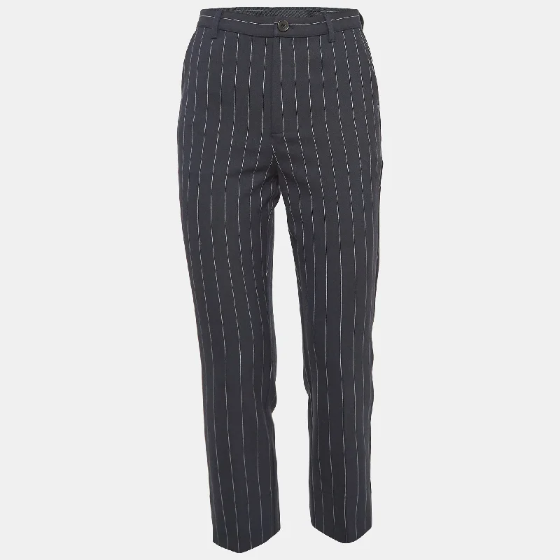 women's floral pantsGanni Navy Blue Pinstripe Crepe Formal Pants