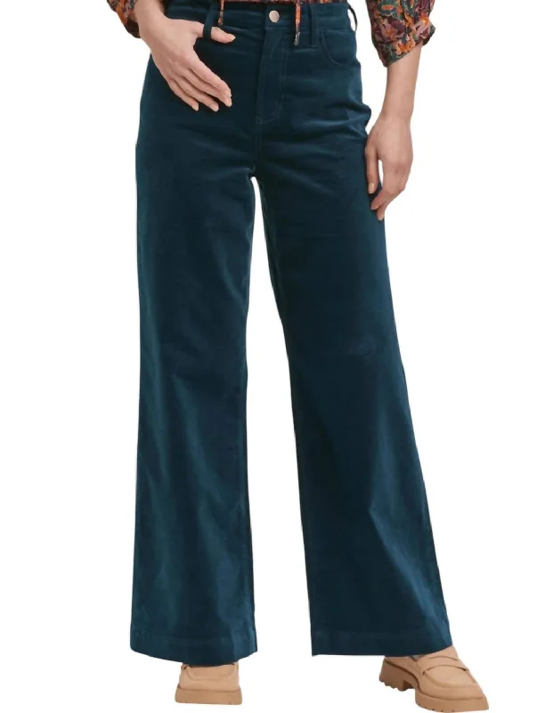 women's cashmere pantsAudrey Full Inseam Wide Leg Pants In Teal Velveteen