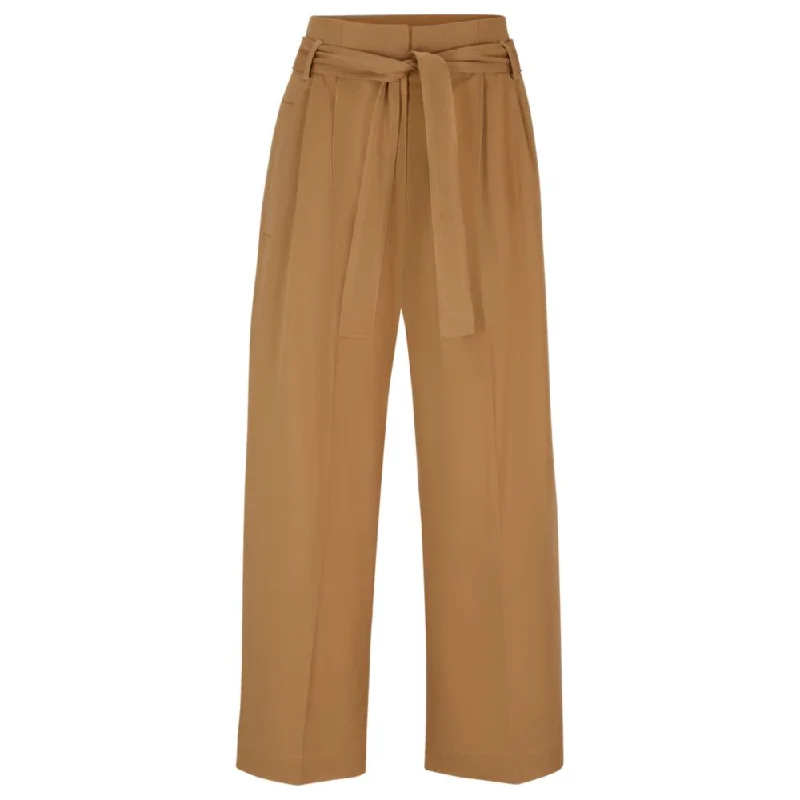 women's luxury pantsTapered-fit wide-leg trousers with fabric belt