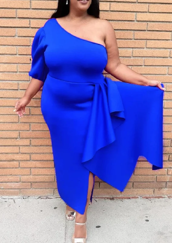 Formal Dress for Fashion WeeksHi Curvy Plus Size Women One Sleeve Drape Front Gown