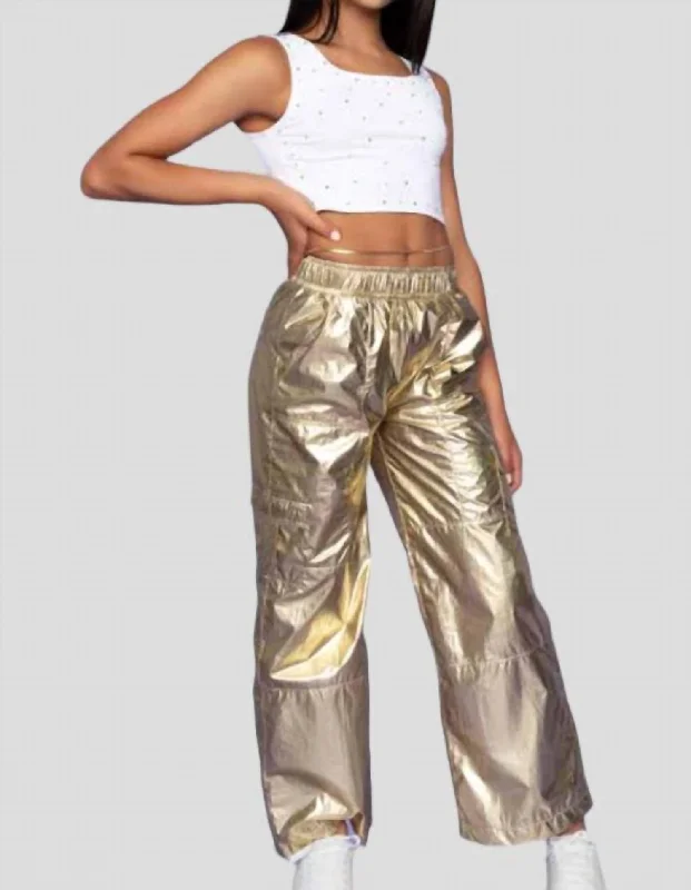 women's high-slung pantsGirls Junior Metallic Cargo Pants In Gold