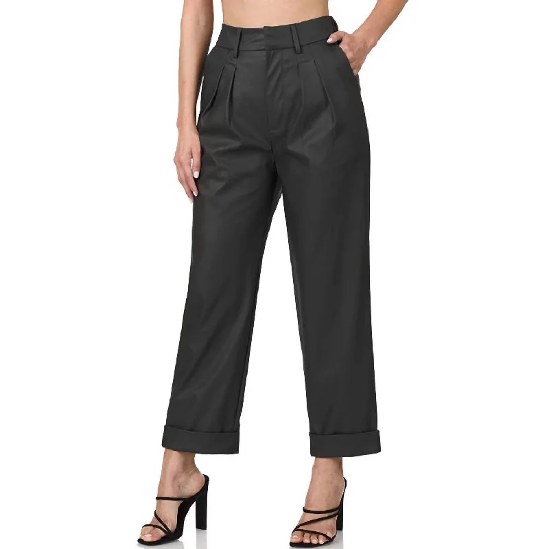 women's travel pantsVegan Leather Pleat Front Pants In Black