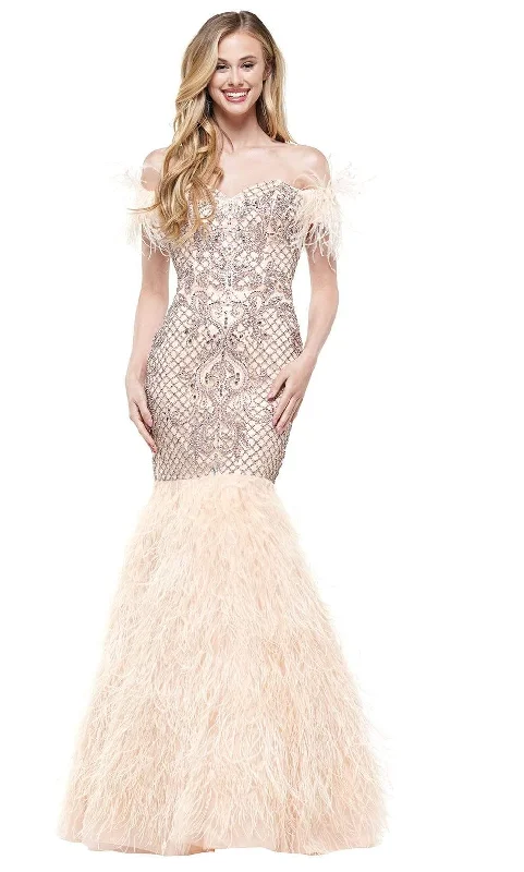 Formal Dress for PageantsColors Dress - J108 Beaded Off Shoulder Feathered Long Gown