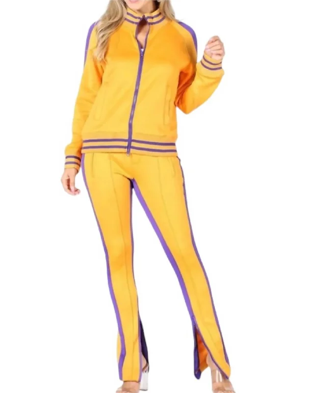 women's satin pantsJacket And Pant Set In Gold & Purple