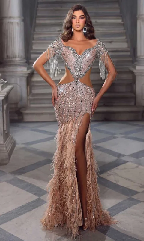 Formal Dress for PromsPortia and Scarlett PS23743C - Fringe Detailed Long Gown