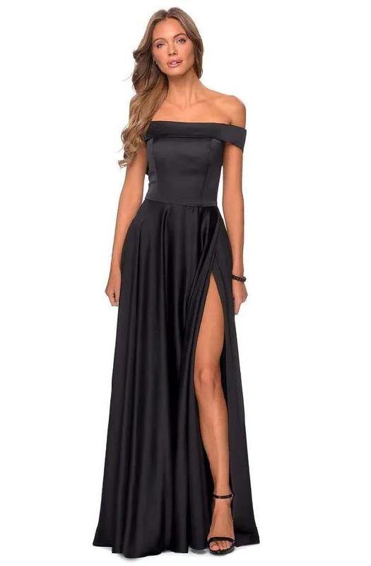 Formal Dress for Winter Formal EventsLa Femme - Folded Off Shoulder A-Line Gown 28978SC