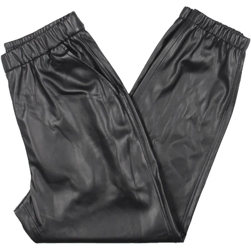 women's cargo pantsLenora Womens Faux Leather High Rise Jogger Pants