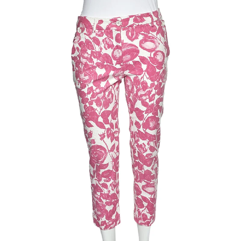 women's striped pantsDolce & Gabbana Pink Floral Printed Textured Cotton Tapered Leg Pants