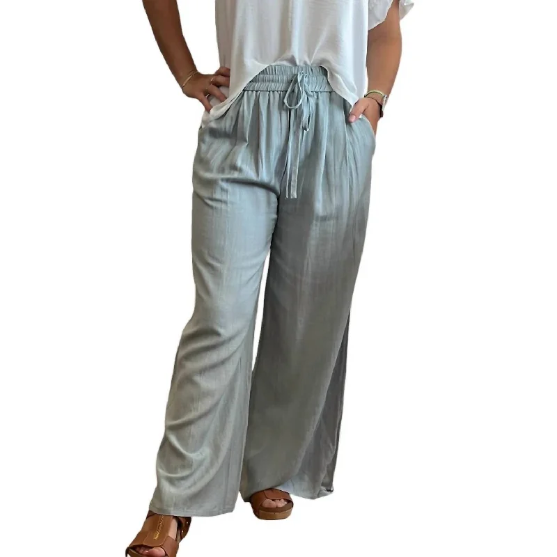 women's striped pantsLightweight Wide Leg Pants In Dusty Blue