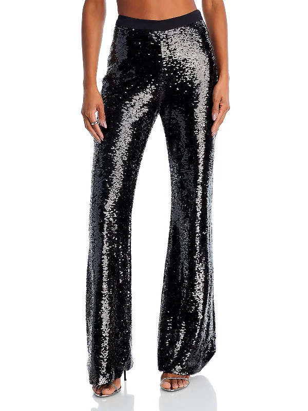 women's dress pantsAmy Womens Sequin High-Rise Flared Pants