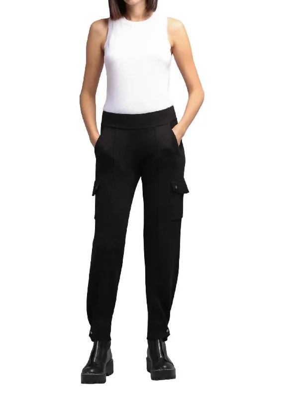 women's button-fly pantsCotton Blend Pleated Snap Leg Pant In Black