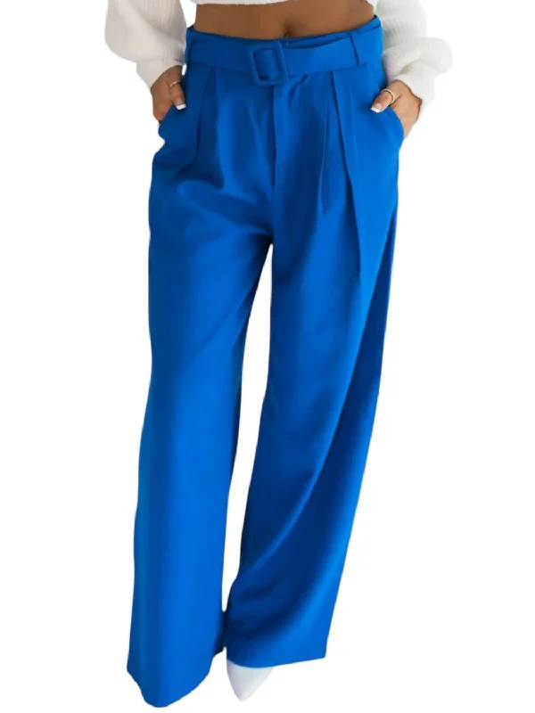 women's distressed denim pantsKylen Belted Trousers In Royal Blue