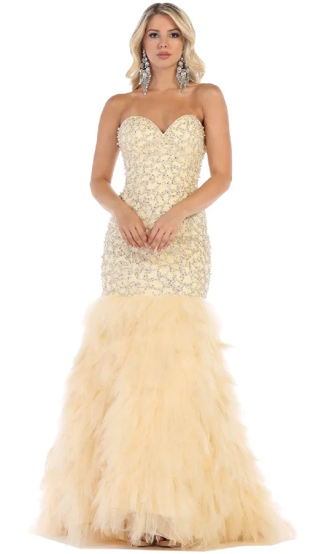 Formal Dress for Grammy AwardsMay Queen - RQ7668SC Strapless Feathered Tulle Gown