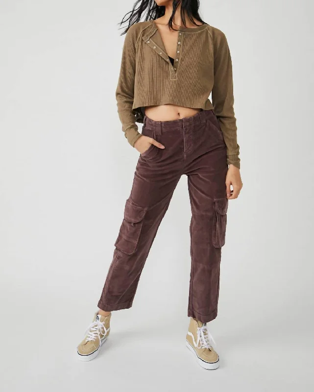 women's relaxed-fit pantsHard Crushin Plush Cargo Pants In Chocolate Merlot