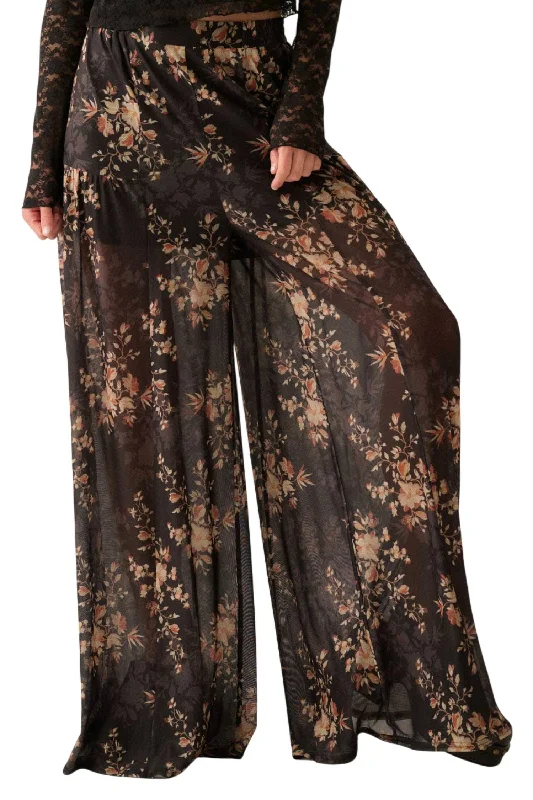 women's stretch pantsSloan Floral Mesh Wide-Leg Pant In Black