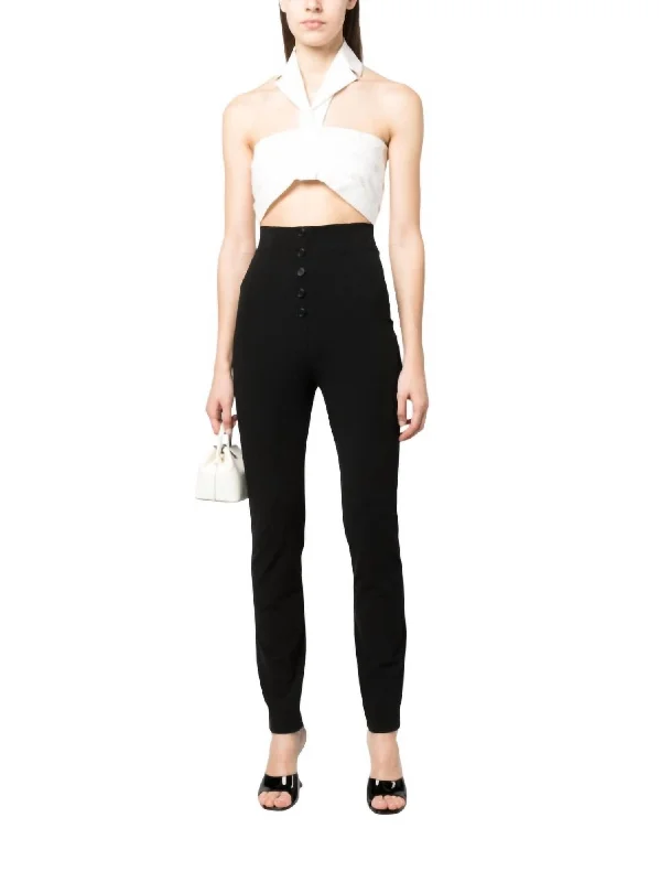 women's cool pantsHigh Waisted Stretch-Cotton Trousers In Black