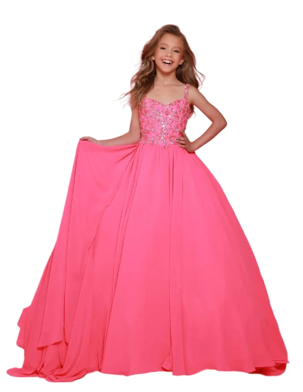 Formal Dress for Polo MatchesSugar Kayne C368 Size 6 Hot Pink Chiffon Cape Girls Pageant Dress Crystal Sequin Bodice Ballgown Teen