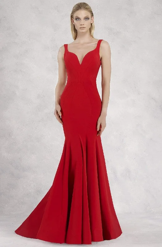 Formal Dress for Museum GalasJanique - JQ1820SC V-Neck Crepe Fit And Flare Gown