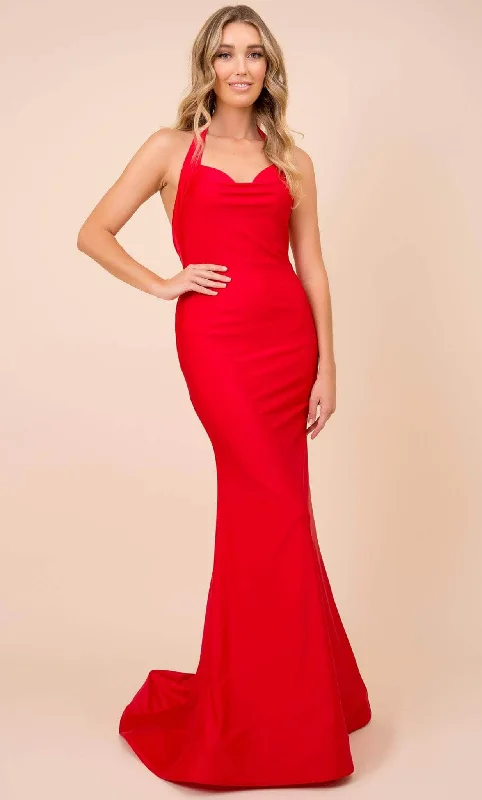 Formal Dress for Black-Tie Optional EventsNox Anabel C421 - Halter Cowl Neck Fitted Gown