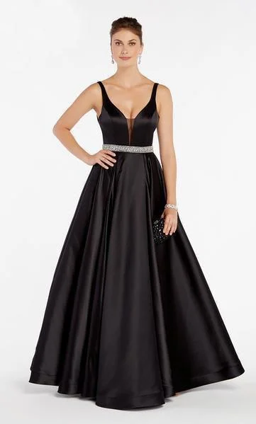 Formal Dress Trends 2023Alyce Paris - Luxurious Satin Sheer Deep V Neck A-line Gown 60390SC