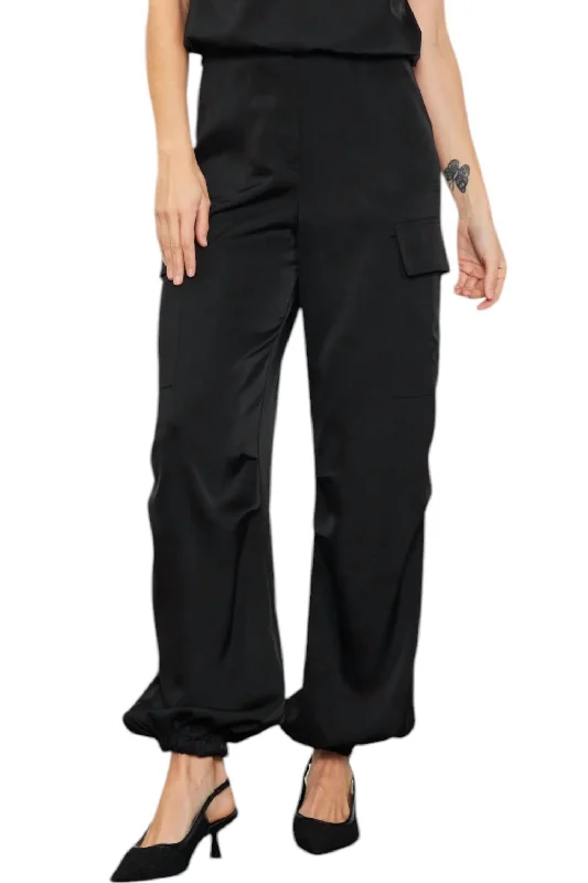 women's silk pantsSatin Cargo Pants In Black