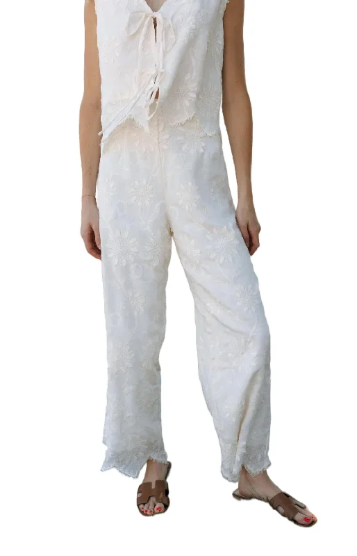 women's patterned pantsEmbroidered Pants In White