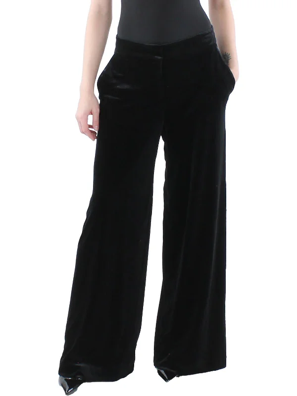 women's embroidered pantsWomens Mid Rise Velvet Wide Leg Pants