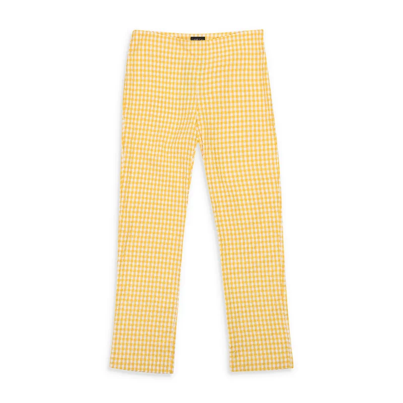 women's clubbing pantsCALLIPYGIAN SEERSUCKER GINGHAM YELLOW NARROW PANT