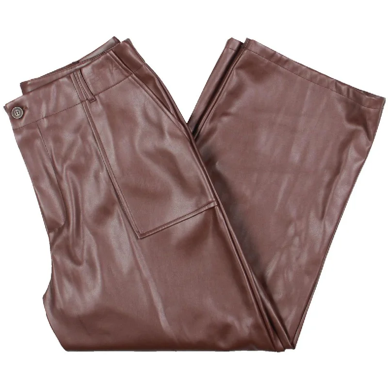 women's wide-leg pantsPork Chop Womens Faux Leather Pockets Cropped Pants