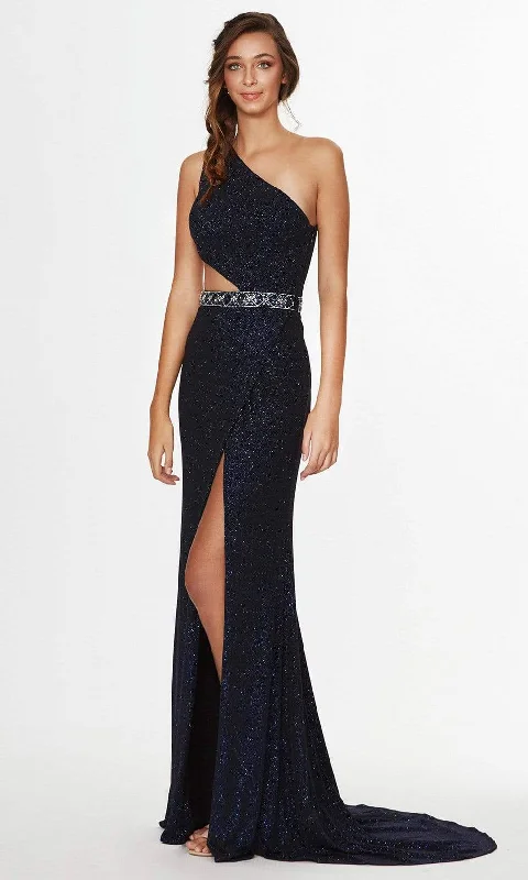 Classic Formal Dress StylesAngela & Alison - One Shoulder Cutout Glitter Gown 91018SC