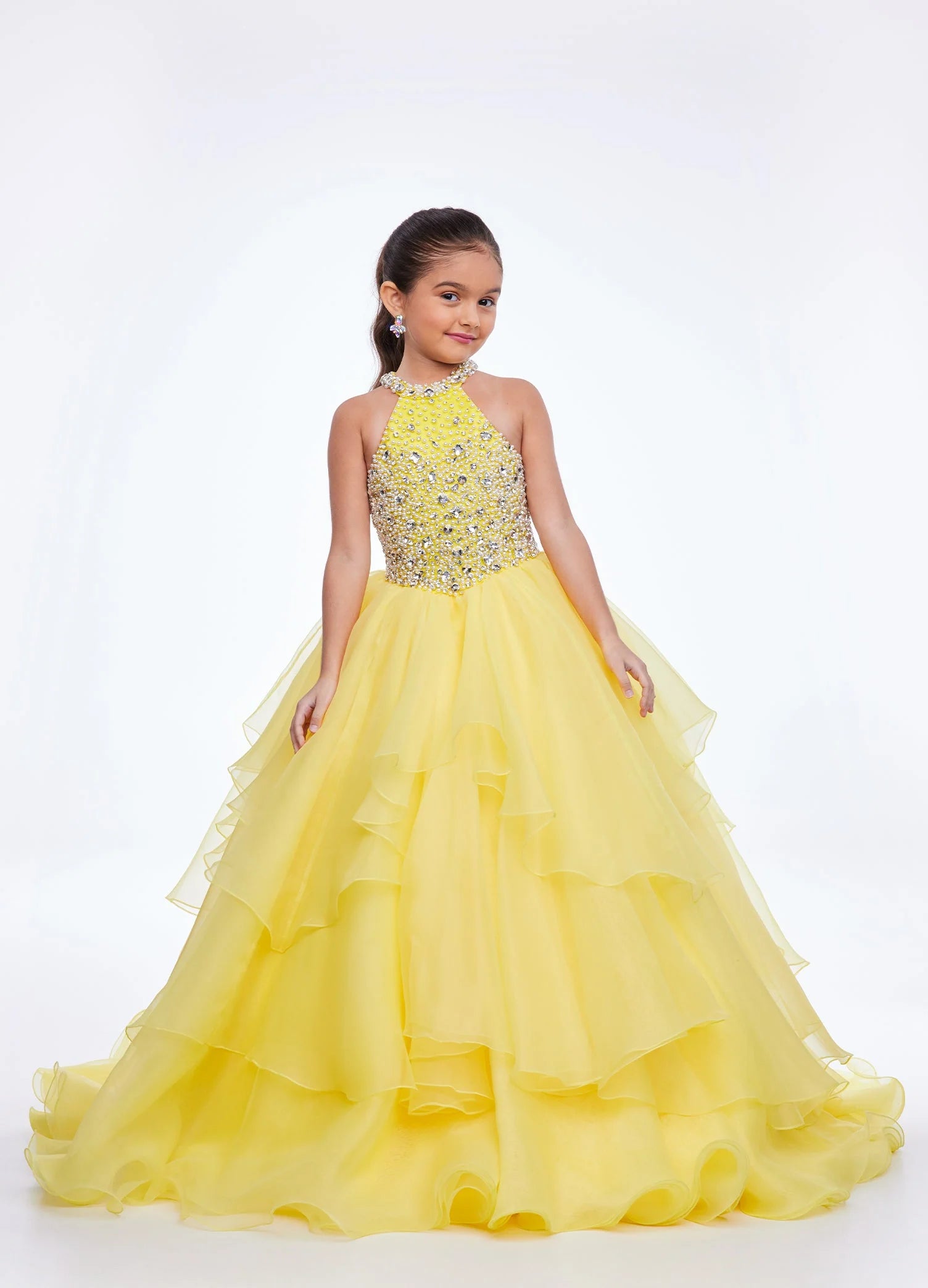 Formal Dress for Beauty ContestsAshley Lauren Kids 8112 Size 8 Yellow Crystal Ruffle Pageant Dress Girls Ballgown Formal