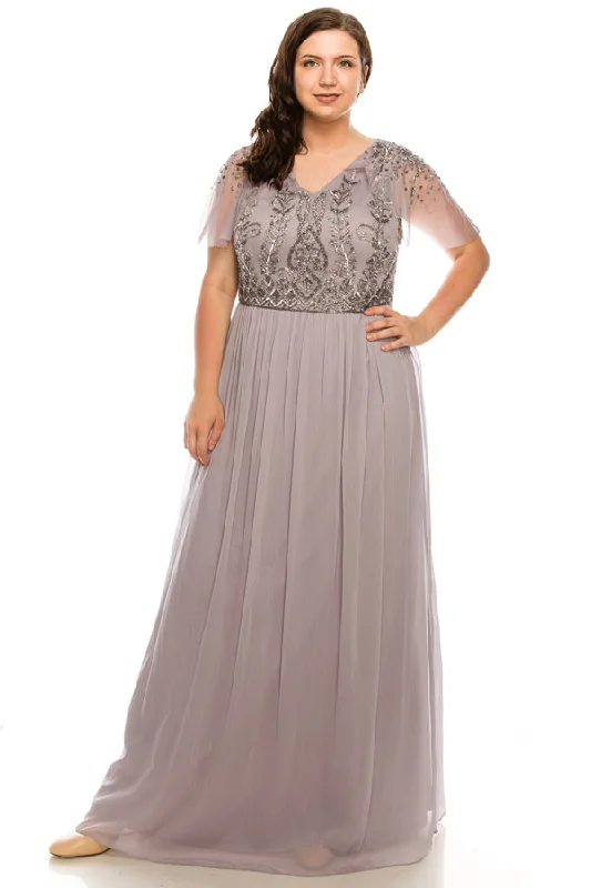 Formal Dress for Polo MatchesAdrianna Papell - AP1E203734WSC Beaded V-Neck A-Line Gown