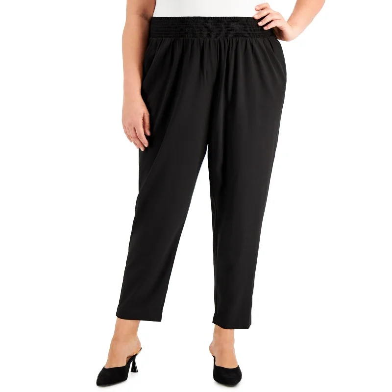 women's tall pantsPlus Womens Smocked Pull On Straight Leg Pants