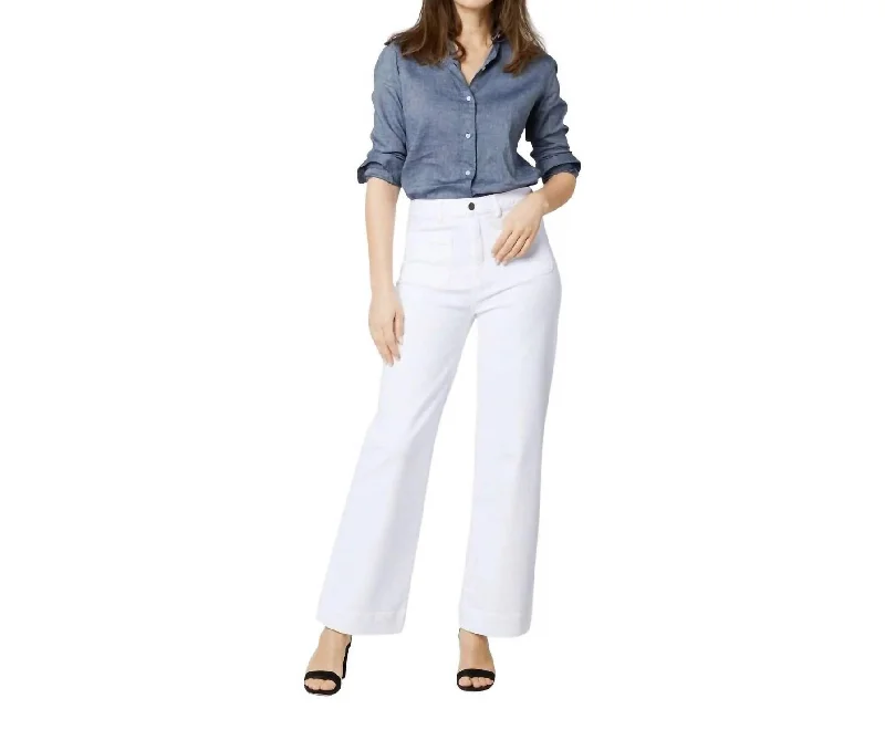 women's chic pantsColumn Patch Pocket Jean In White Stretch Denim