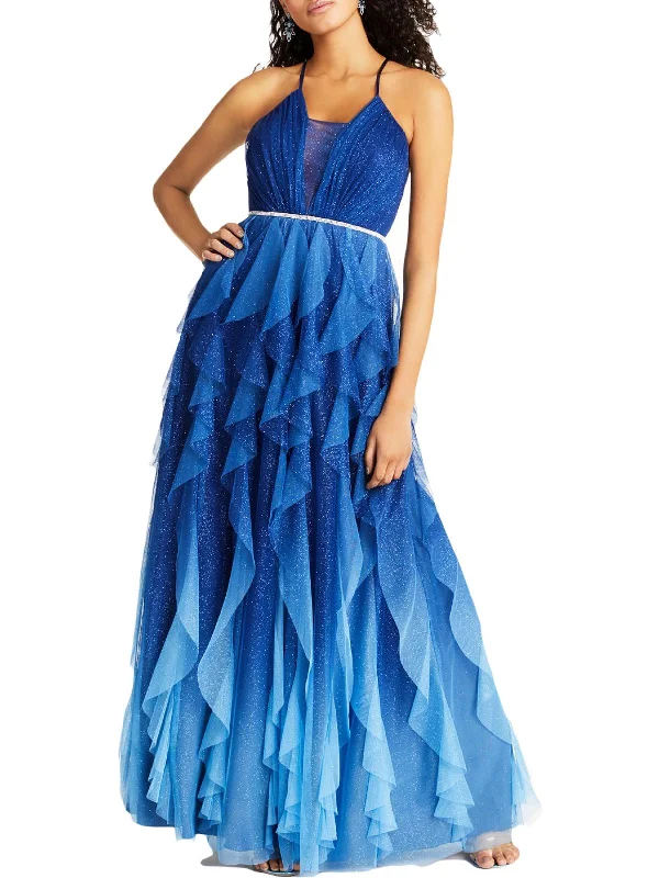 short party dressesJuniors Womens Glitter Ruffled Evening Dress