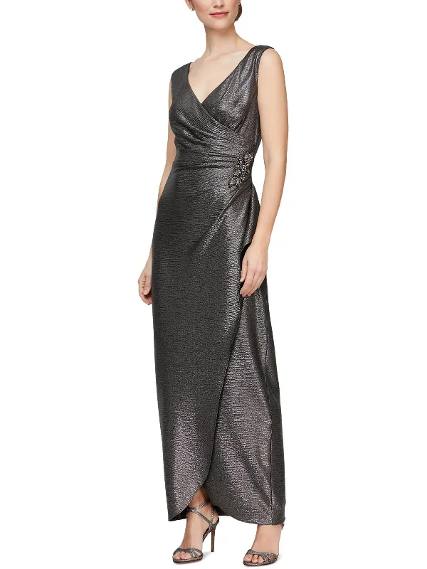 handmade party dressesPetites Womens Metallic Long Evening Dress