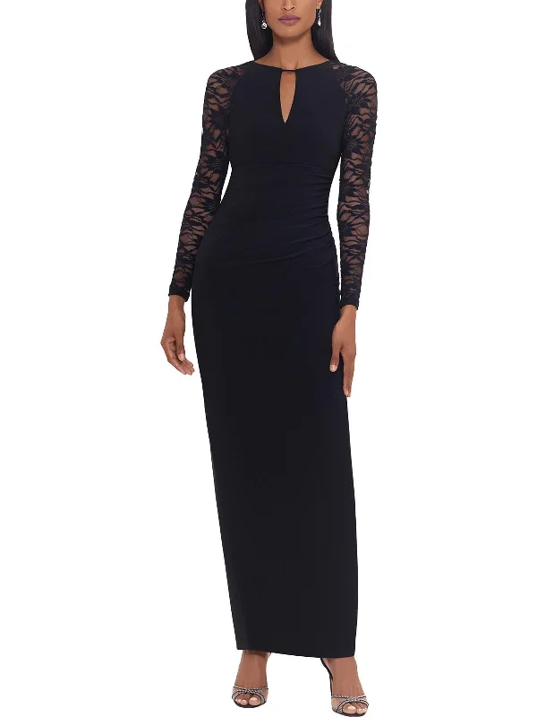 affordable party dressesWomens Lace Sleeve Long Evening Dress