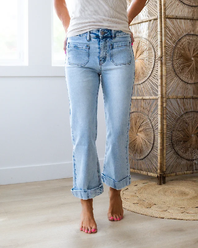 women's denim jeans with animal printsKanCan Isabella Rolled Hem Crop Flare Jeans