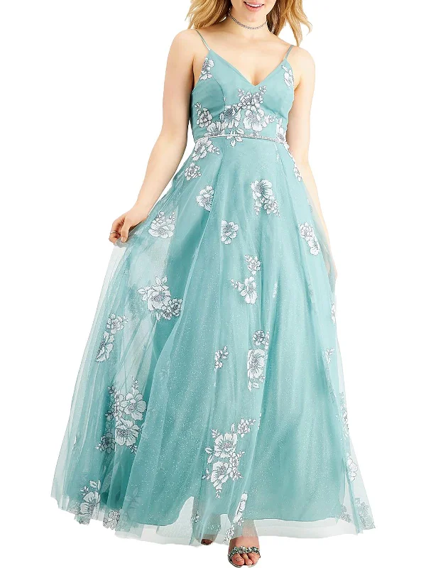 leather party dressesJuniors Womens Floral Chiffon Evening Dress