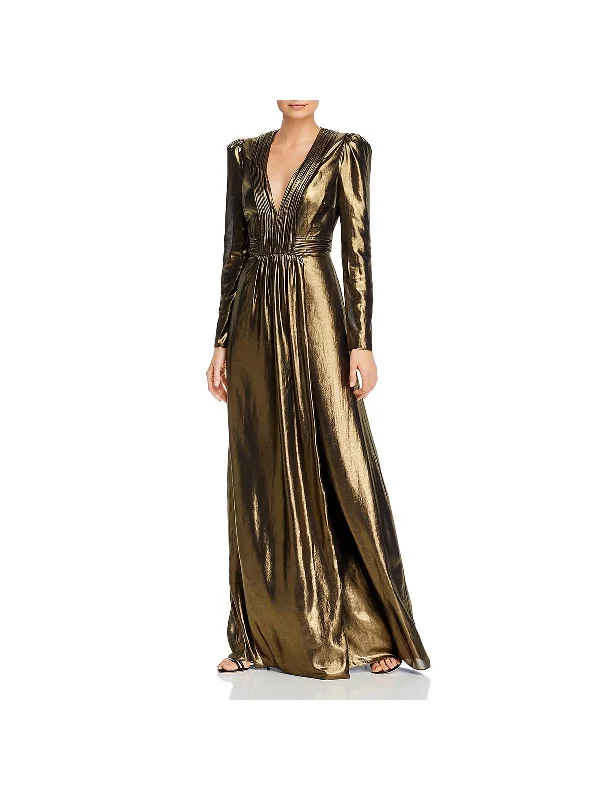 eco-friendly party dressesRosalee Womens Metallic V-Neck Evening Dress