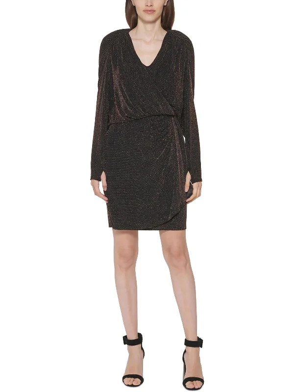 semi-formal party dressesWomens Glitter Knit Surplice Cocktail and Party Dress