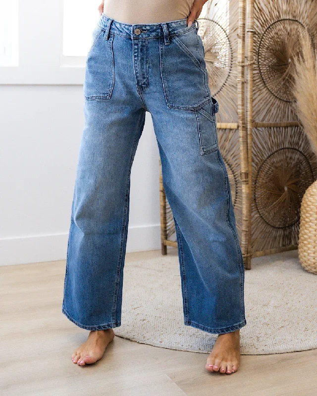 women's denim jeans with pocketsKanCan Jenna Wide Leg Cargo Jeans