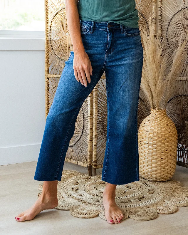 women's denim jeans with frayed edgesJudy Blue Patricia Non Distressed Cropped Wide Leg Jeans